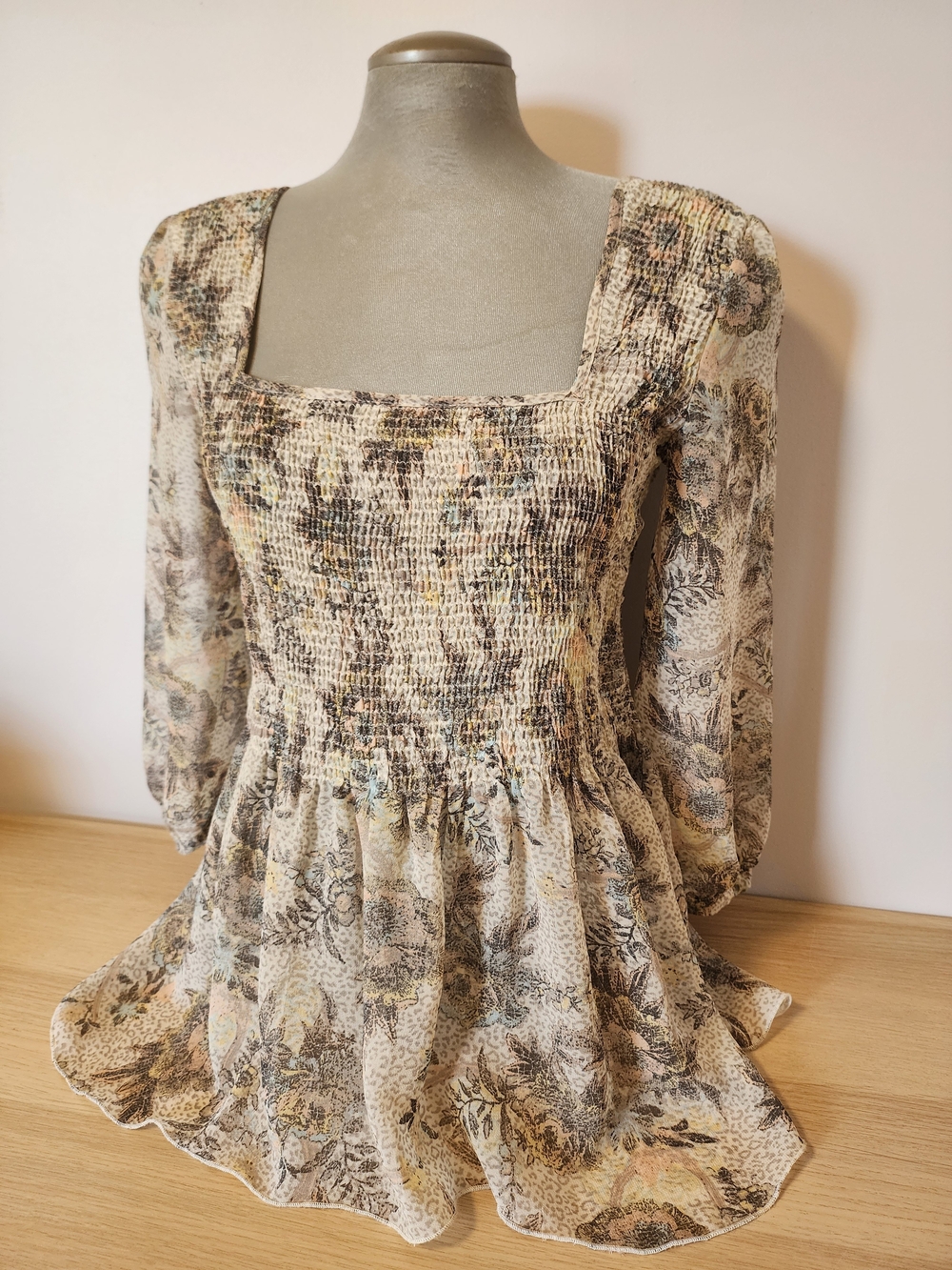Free People Babydoll Fairy Boho Floral Smocked Blouse Medium Cottagecore Top